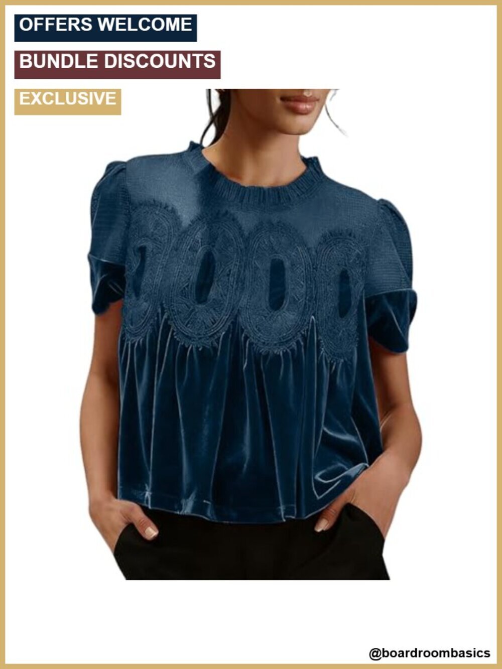 Velvet Lace Babydoll Tops Swing Blouse Pleated Loose Fit Shirt